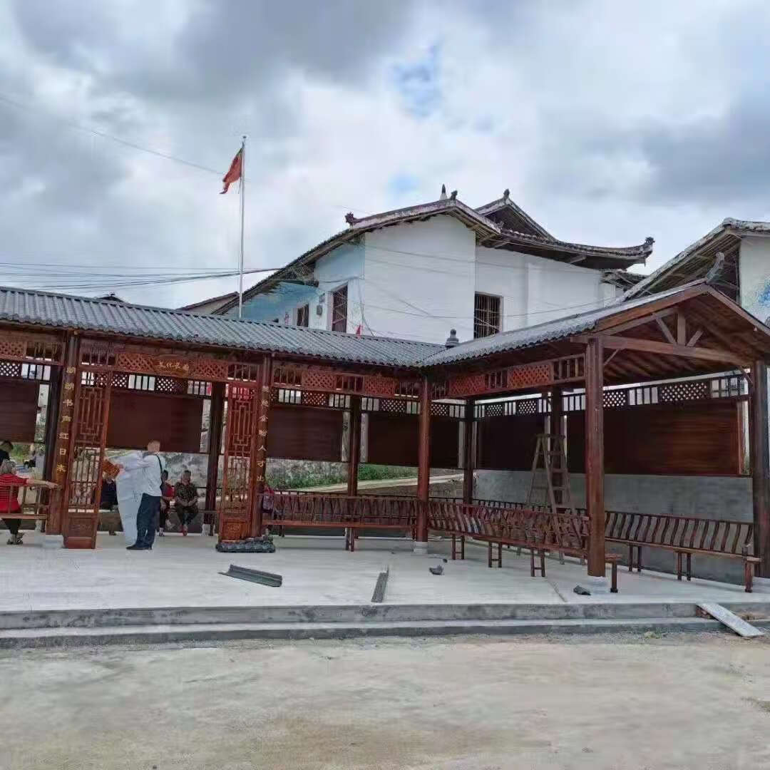 户外庭院凉亭树脂瓦文化长廊六角亭双层防腐木成品木屋走廊游廊檐树脂