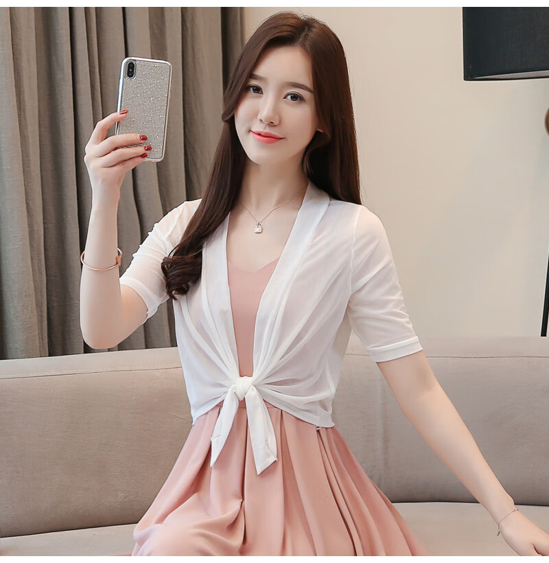 夏天穿的沙衣雪纺开衫女薄款超仙小外套小短款外搭耐晒衣外披纱衣夏季