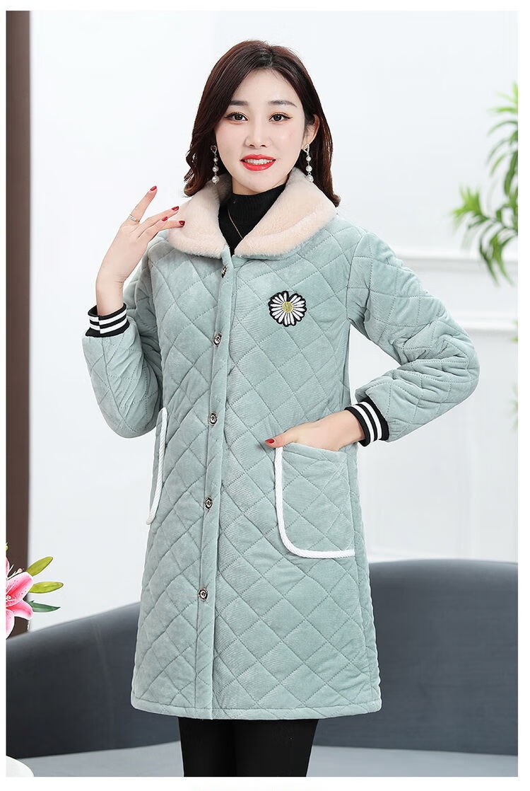 女士居家服冬装超厚特厚款大码棉衣棉秋冬季妈妈装加绒保暖棉衣女加大
