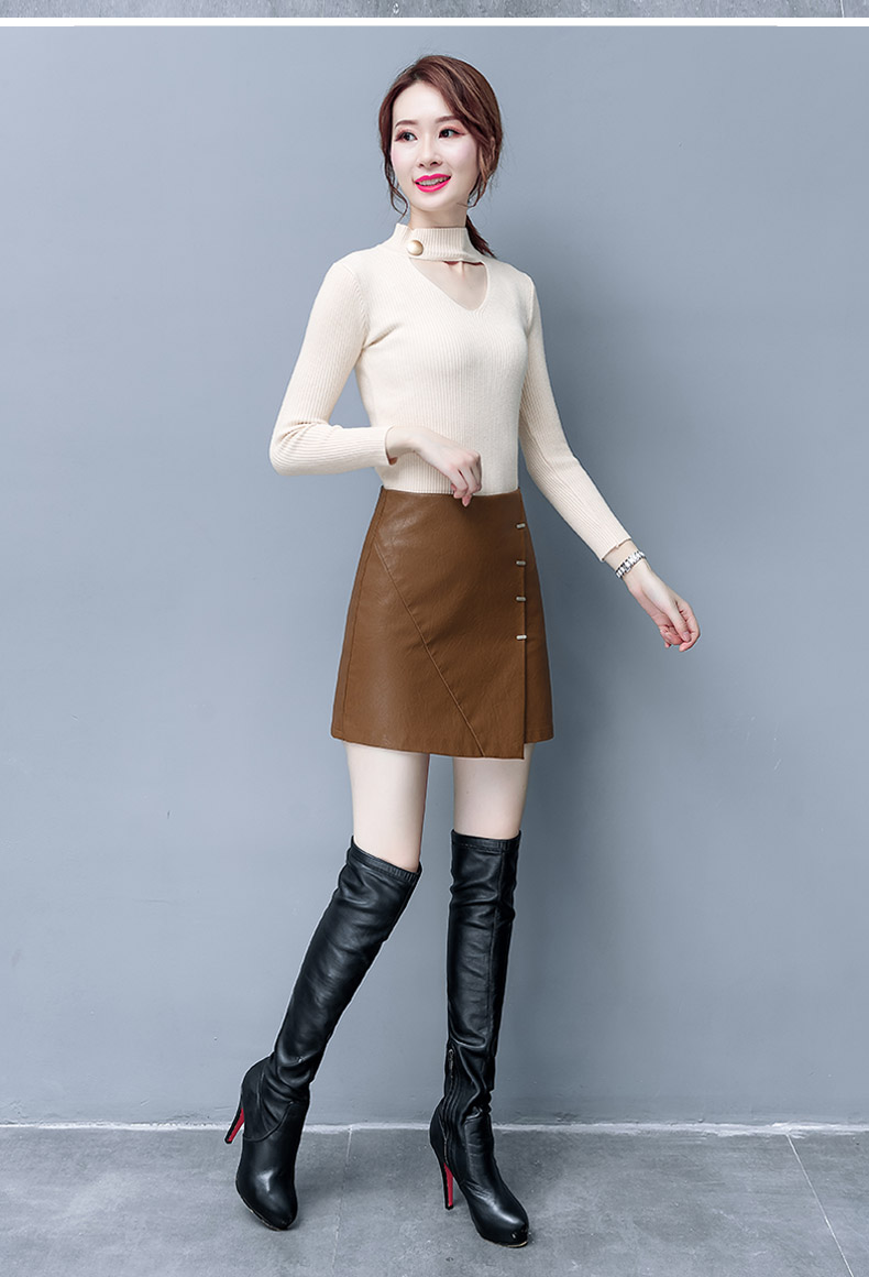 皮裙女2019新款秋冬高腰不规则半身裙韩版显瘦防走光pu皮a字短裙 黑色