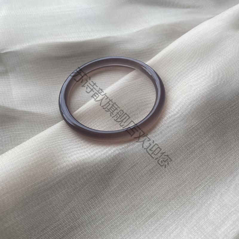 手镯冰透白圆条细少女款玉镯子紫红玛瑙小圆条生日礼物 灰色内径53-54