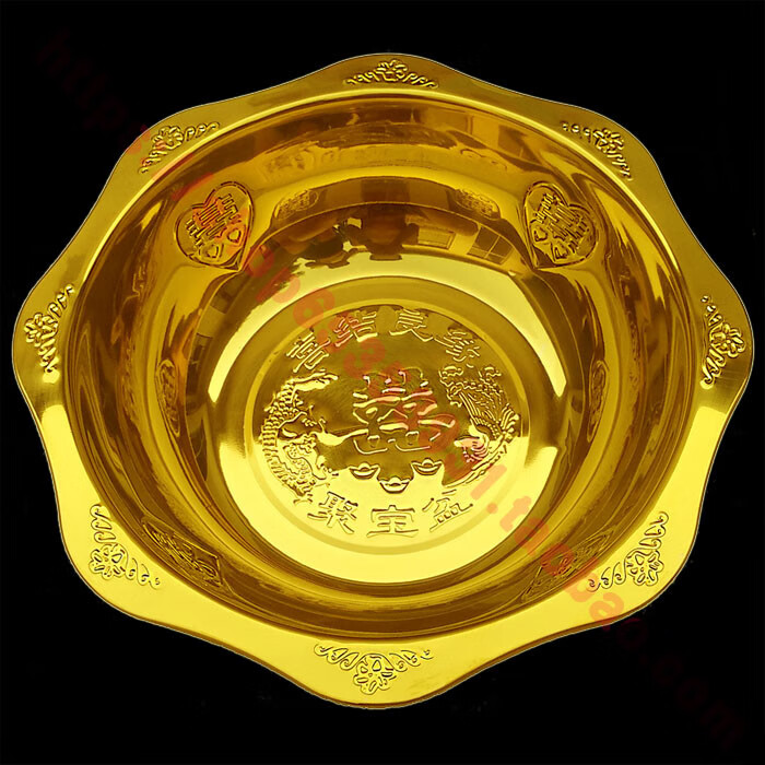 结婚盆八角聚宝盆小洗脸盆新娘嫁妆喜盆家用不锈钢金盆洗手镀铜盆