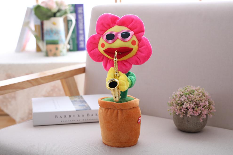 向日葵会扭动的妖娆花抖音玩具吹萨克斯发光会唱歌会跳舞的太阳花 蓝