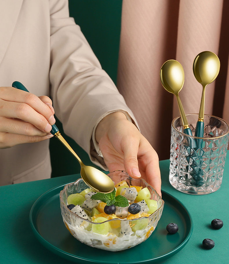 慕质muzhi陶瓷柄加厚不锈钢勺子家用喝汤吃饭用创意韩式可爱长柄勺