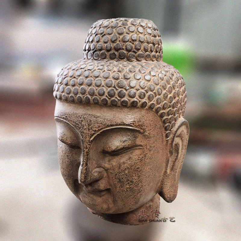 石雕佛头像供奉禅意青石佛像玄关风水摆件仿古家居装饰艺术品 高20cm