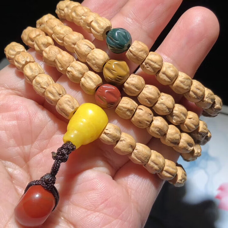 108颗珠手链高密黄皮百香子菩提手持百香籽手串念珠108颗12颗备珠7mm