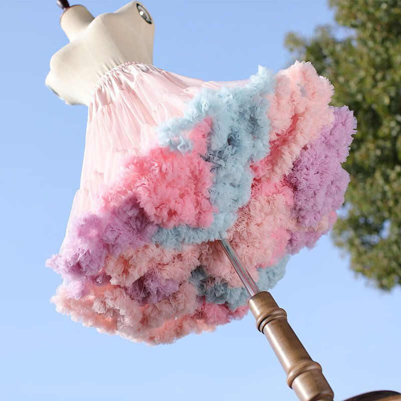 裙撑lolita彩虹云朵裙撑洛丽塔纱裙蓬暴力软纱无骨衬裙中长款0zhh