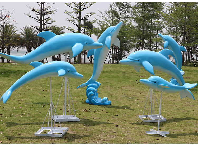 户外沙滩仿真海豚雕塑海洋公园动物摆件玻璃钢观赏工艺品美陈装饰海螺