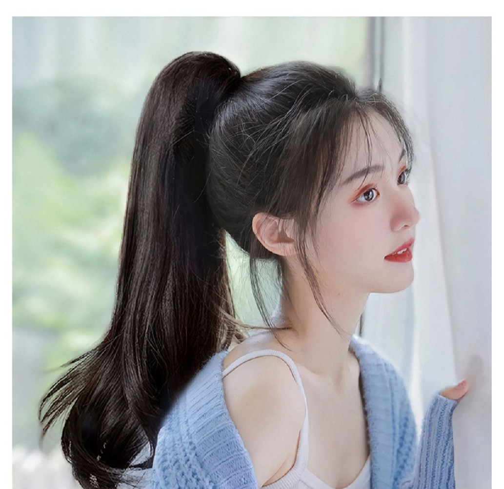 唐妮假发女马尾抓夹大波浪网红高马尾自然假马尾绑带微卷长发尾辫子h