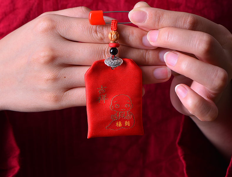 手工缝朱砂包空袋红色福袋随身袋子婴儿宝宝护身符袋儿童平安符包平安