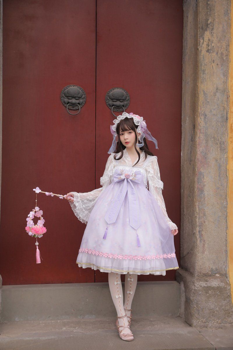 洛丽塔裙子厂原创lolita梦鲤花开jsk吊带裙中华风洋装连衣裙女 紫罗兰