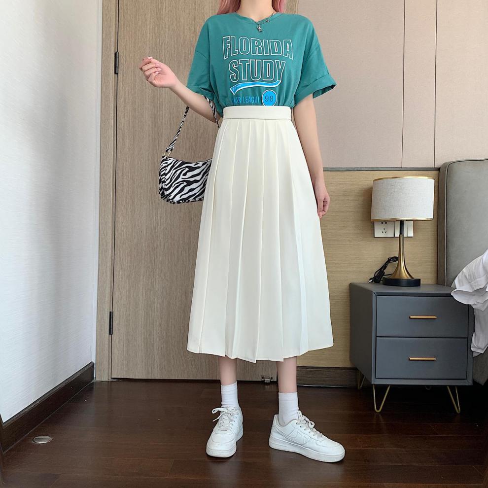 初中下半身裙子高中生百褶半身裙少女2022春夏新款高腰显瘦高中学生中