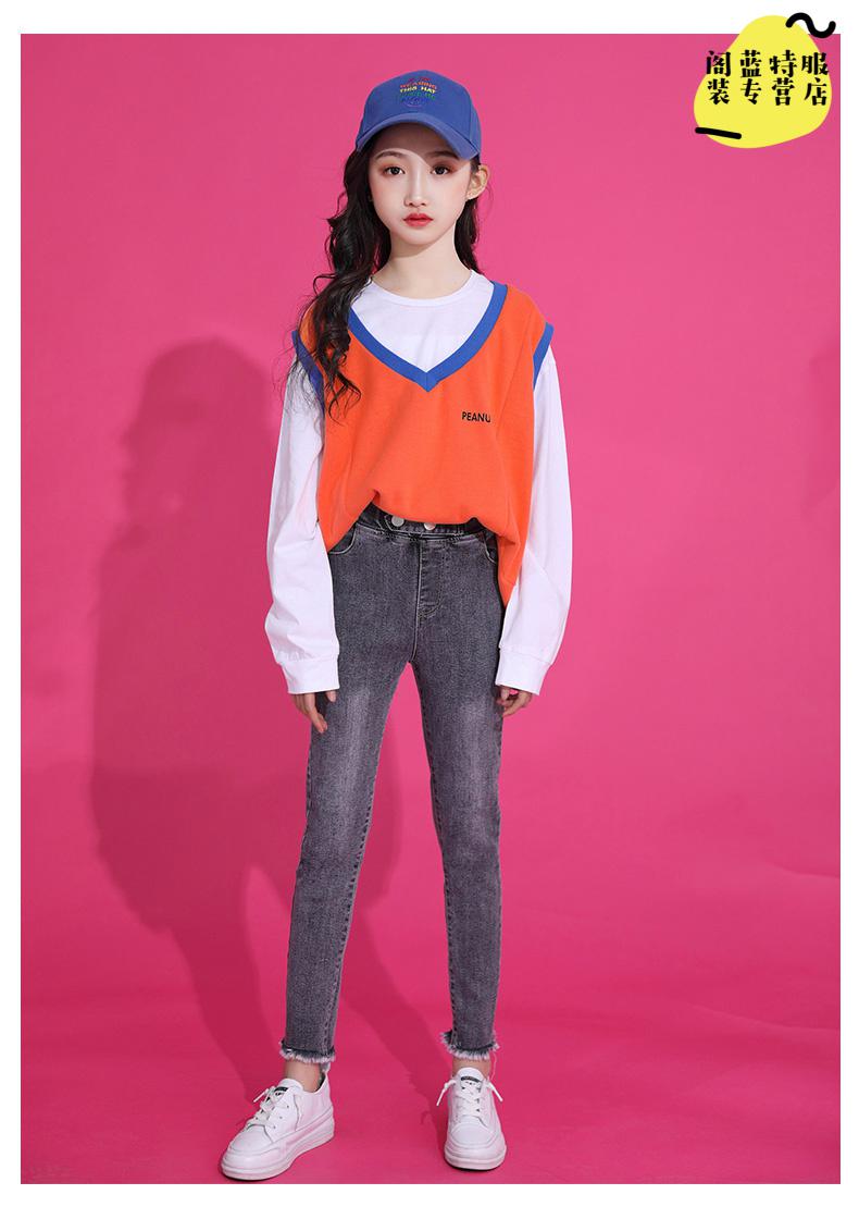 迪士尼女童紧身牛仔裤2020春装新款儿童中大童洋气修身小脚裤子春秋