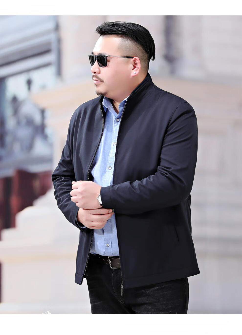 特价捡漏皮尔卡丹高端品牌大码夹克男加肥加大立领外套胖子中年男士