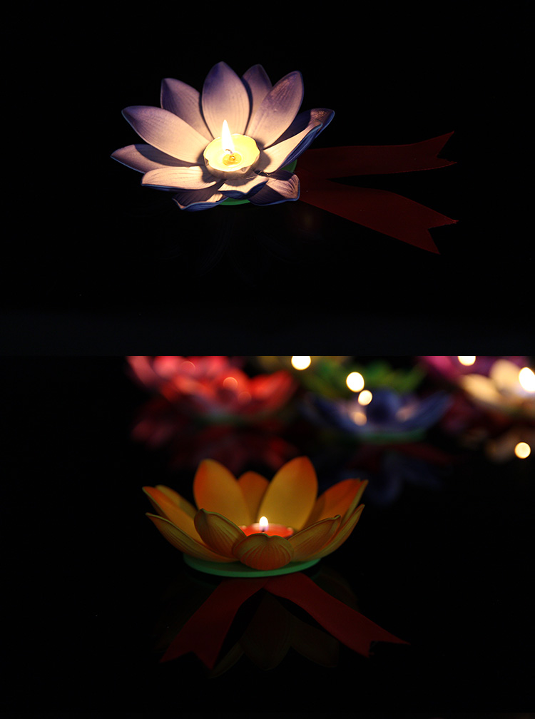 中元节荷花灯蜡烛河灯七夕中元莲花灯水灯荷花灯节庆蜡烛灯浮水荷花灯