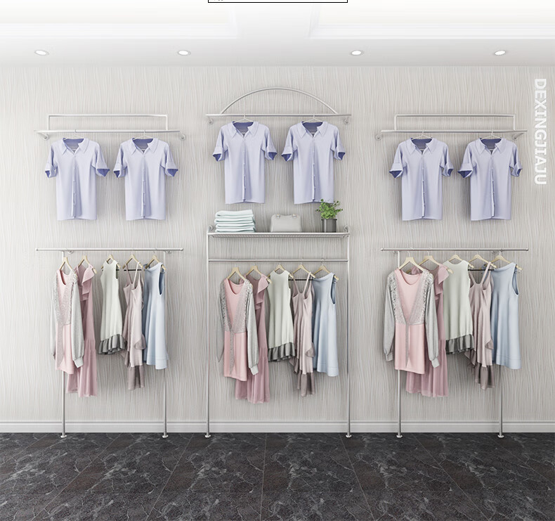 架靠墙上墙正挂横杆男女装店挂衣架子衣服陈列架银色 a款正挂长120cm