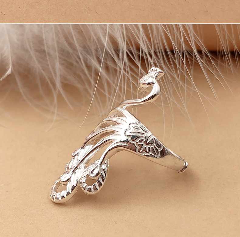 气质民族风镂空孔雀羽毛戒指足银优雅夸张女士开口活口食指指环s 5.