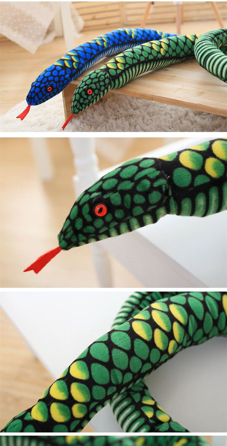 大号蟒蛇毛绒玩具大蟒蛇床上抱枕玩偶趣味恶搞吓人眼镜蛇蟒蛇玩具红色