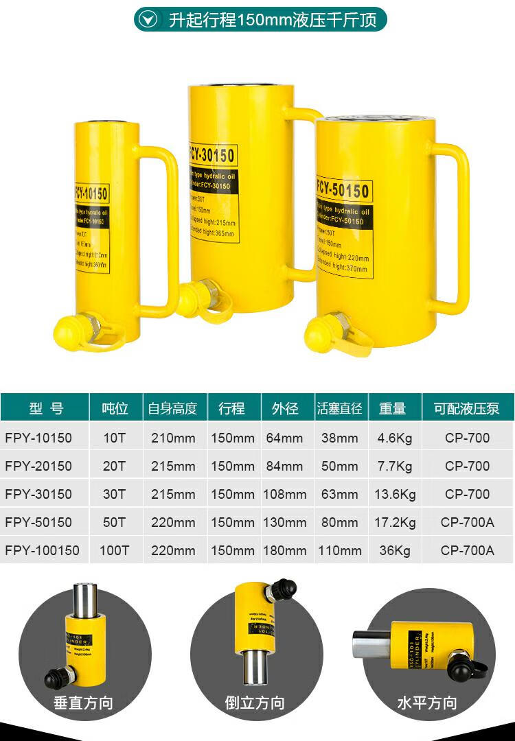 t100t吨分体式超薄型油缸电动千斤顶加长20吨行程150mm配700泵型号fcy