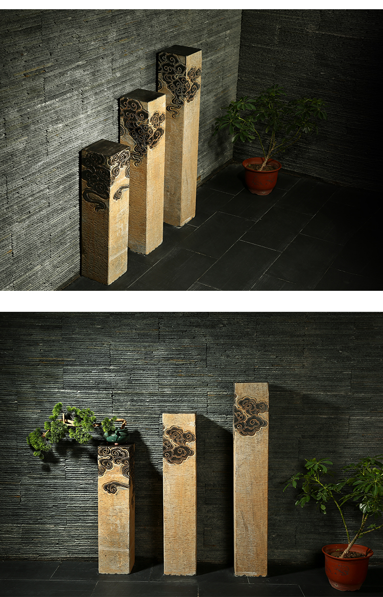 石雕祥云柱新中式落地摆件客厅过道玄关仿古青石祥云柱家居装饰 高度