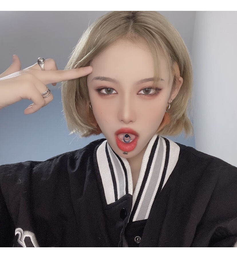 xingyan舌钉 钢舌钉穿孔舌头钉ins舌环穿刺饰品sn3845 深蓝 杆长16 杆