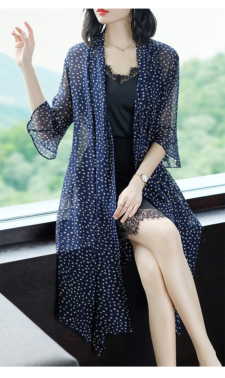 夏天穿的纱衣波点雪纺防晒衣开衫女夏薄中长款超仙外搭披肩宽松外套