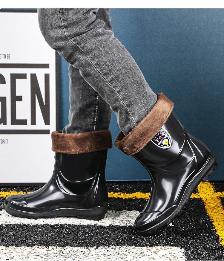 棉雨靴水鞋男加绒棉胶鞋雨鞋男冬季加绒棉水鞋防水防滑耐磨雨靴胶鞋中