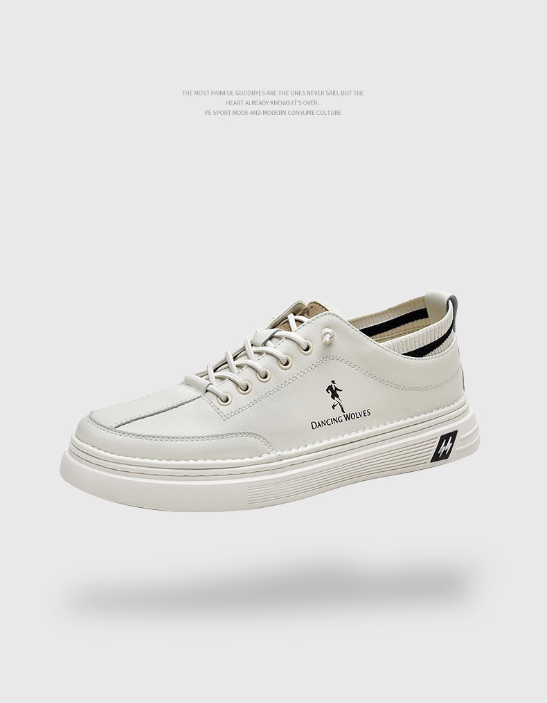 与狼共舞休闲鞋男士潮流百搭牛皮小白鞋男鞋秋季新款2021年商务男士