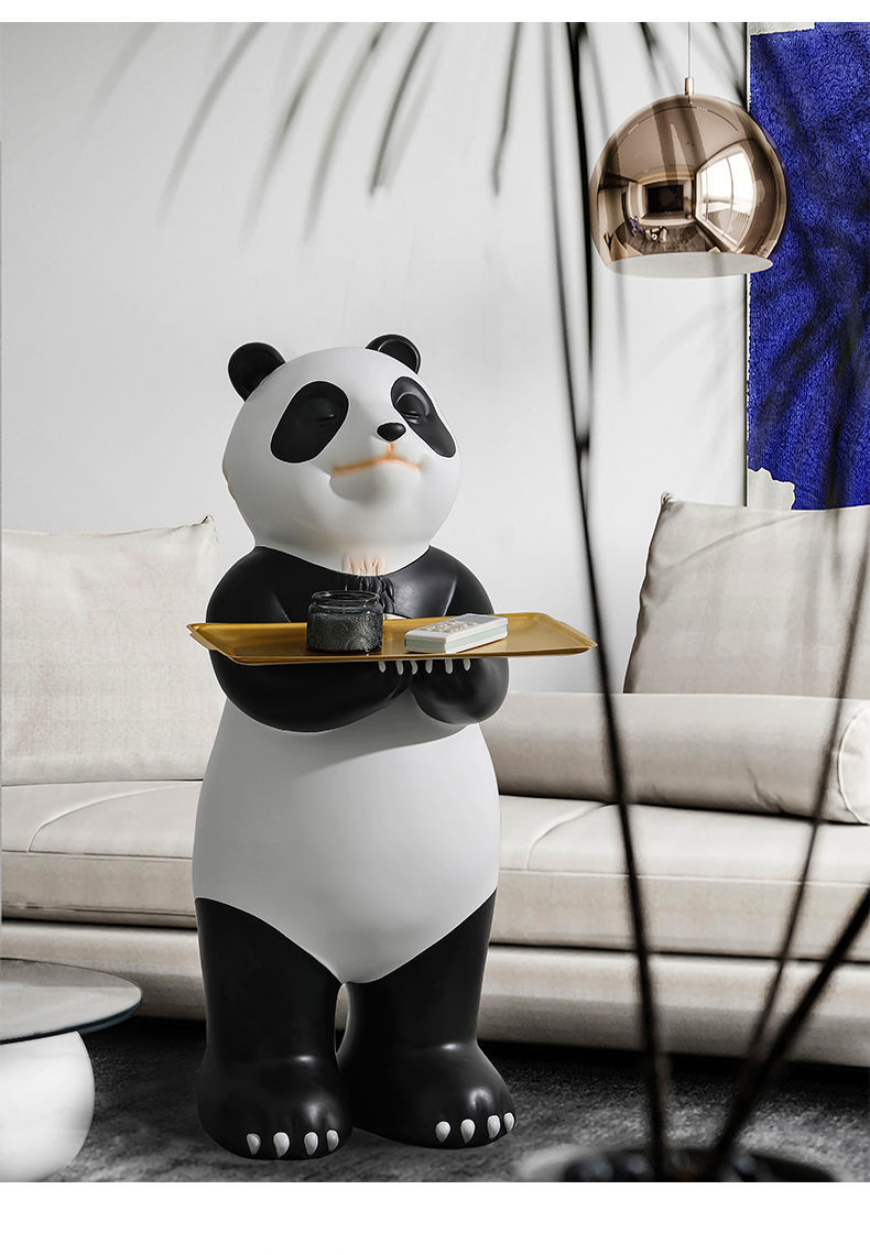 创意熊猫托盘落地大摆件客厅电视柜旁多功能收纳装饰乔迁新居礼品熊猫