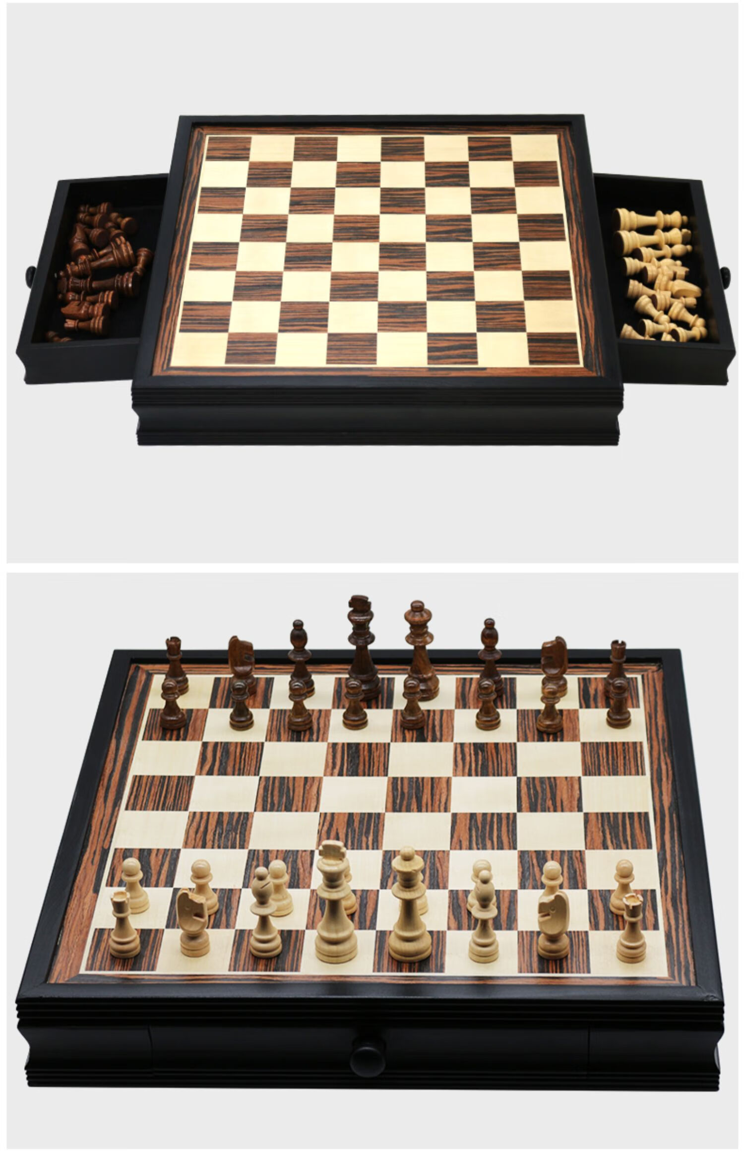 博圣实木大号国际象棋带棋盘高档立体国际象棋带抽屉收纳方便实用