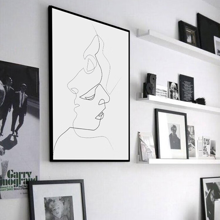 【精选好货】时尚黑白女人艺术抽象装饰画现代简约人脸个性速写双联