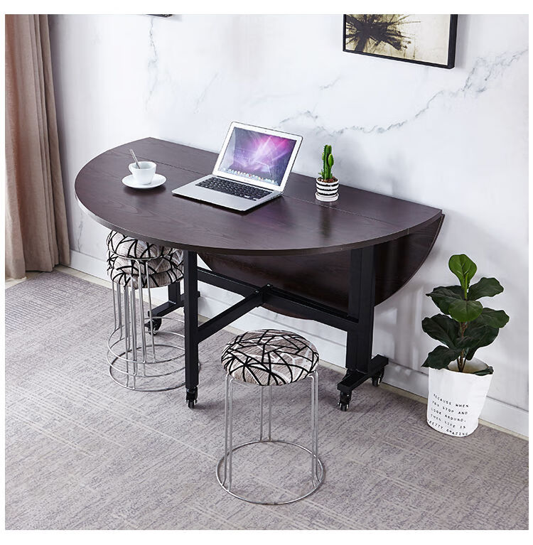 折叠桌家用移动餐桌小户型多功能吃饭桌子圆形创意客厅桌子大圆桌白