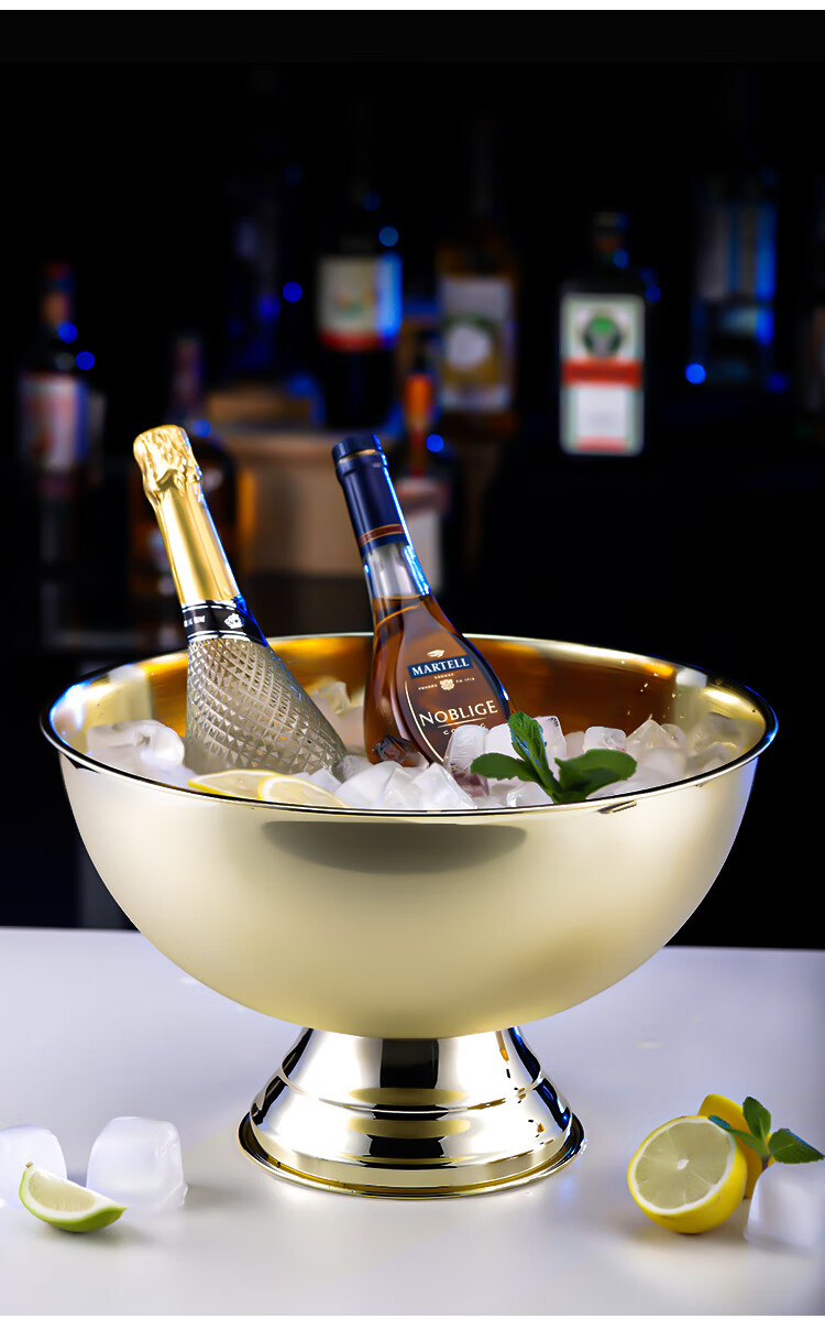 大不锈钢香槟盆冰桶酒吧冰粒冰镇冰酒啤酒红酒冰块冰的桶宾治大号银色