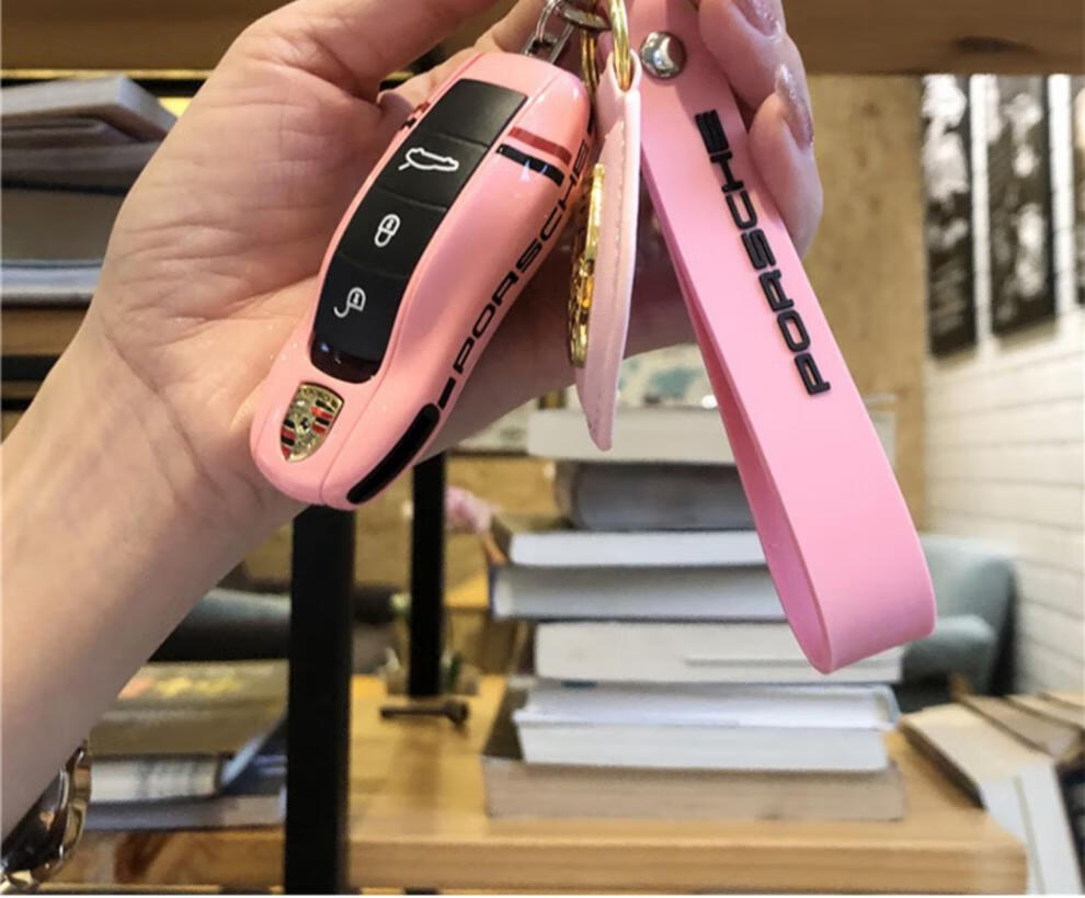 保时捷钥匙壳卡宴macan帕拉梅拉粉红色钥匙套718911钥匙包扣改装b款