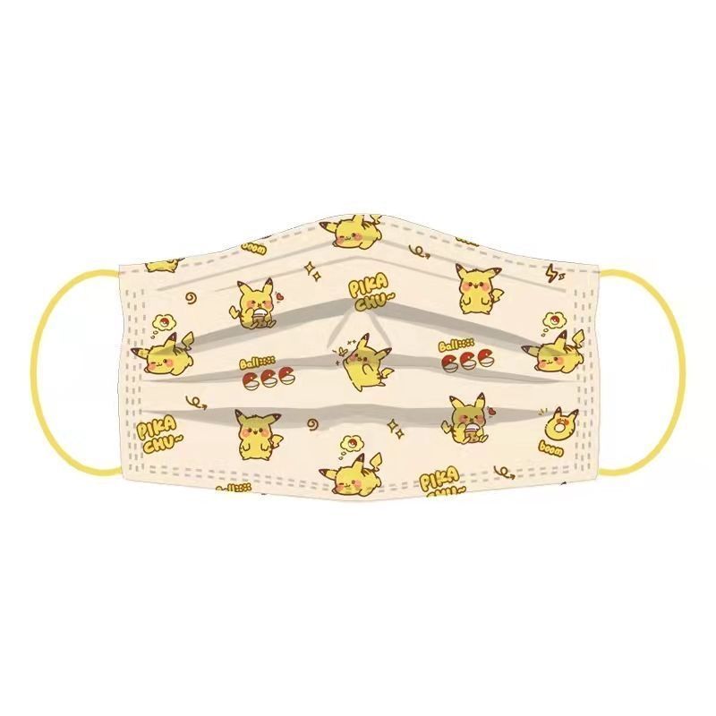 沐念卡通动漫皮卡丘口罩软萌少女心印花一次性成人含熔喷布口罩网红款