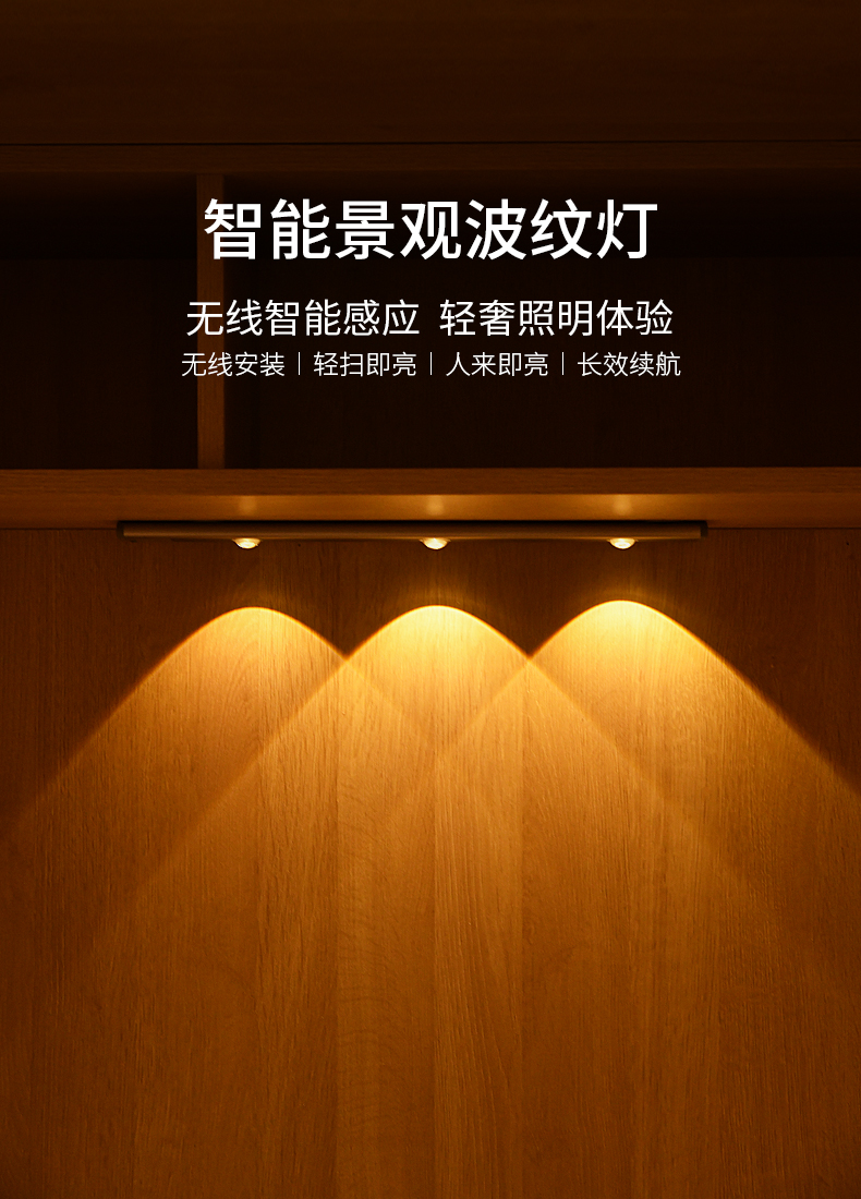 猫眼感应灯猫眼人体感应灯带波纹自动免布无线玄关鞋柜进入户门口灯条