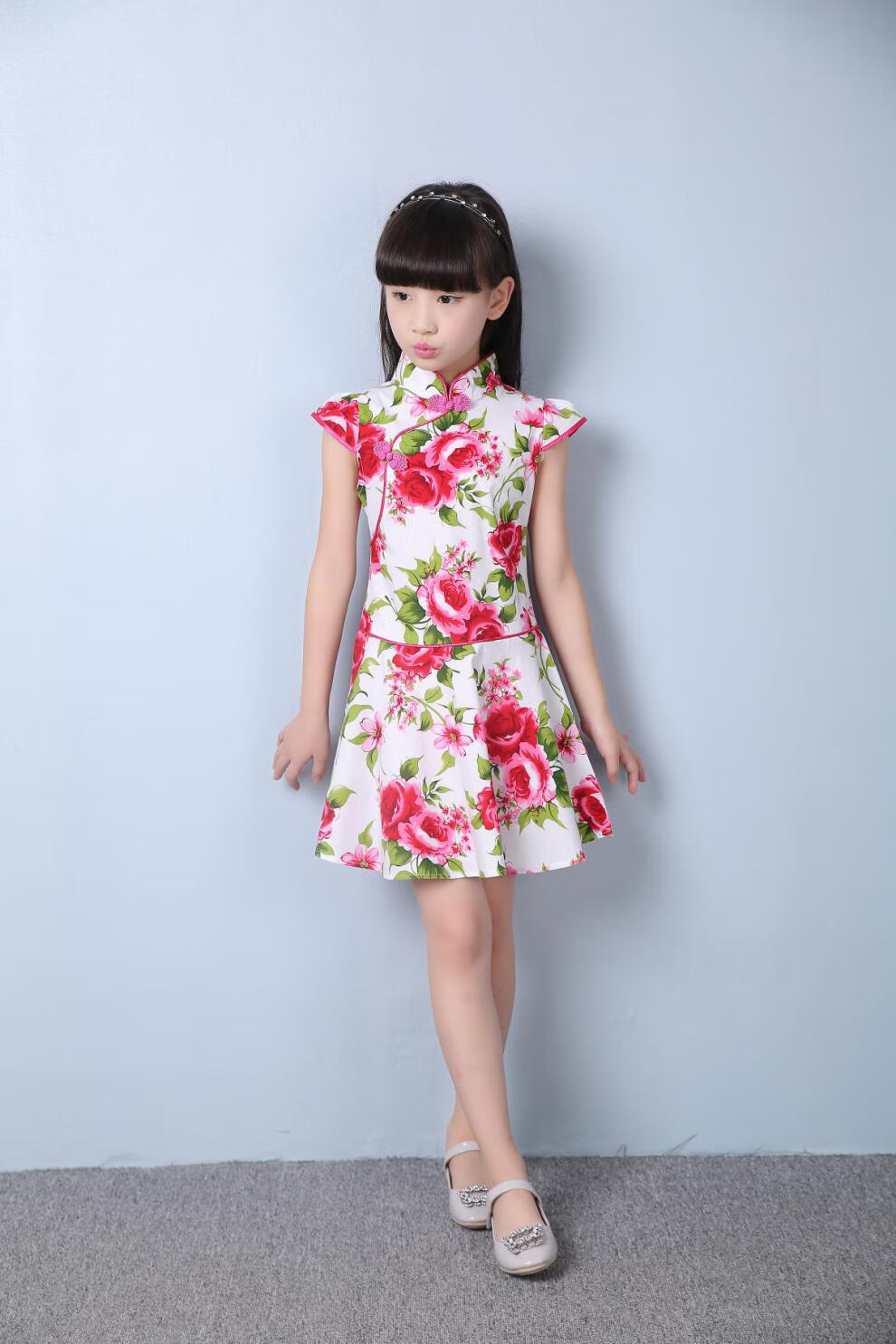 女童旗袍夏2019新款2-6-12岁连衣裙中大童纯棉中式儿童旗袍演出服 009