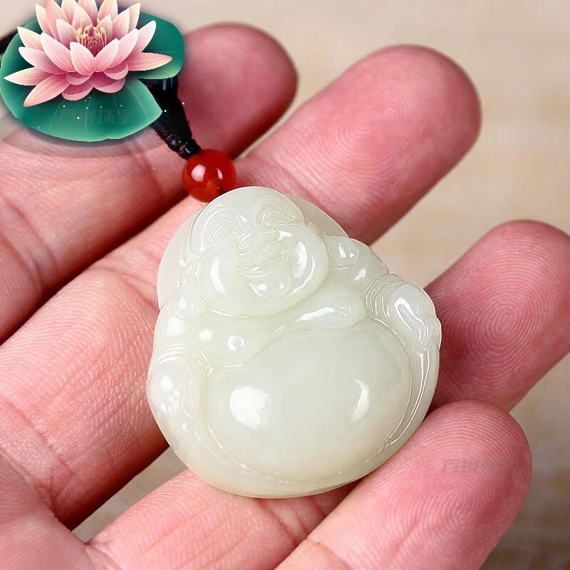 万境新疆玉佛吊坠女和田玉弥勒佛玉石挂件玉佩白玉佛公笑佛玉坠玉吊坠