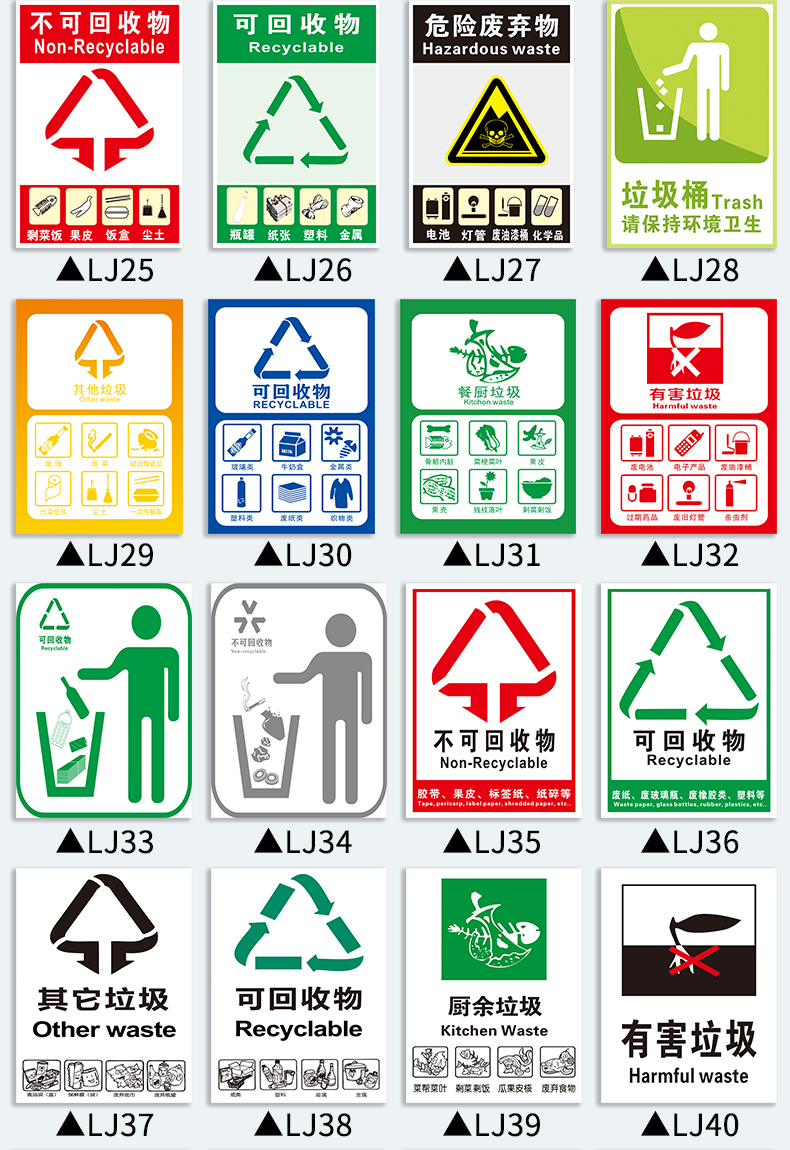 黎明之夜垃圾分类标识牌贴纸 标语宣传贴纸桶可不可回收小区厨余干湿
