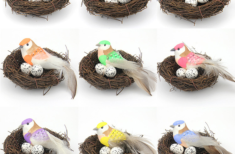 泡沫羽毛仿真鸟模型鸟巢鸟蛋小燕子麻雀装饰品彩色鸟道具假鸟杜鹃