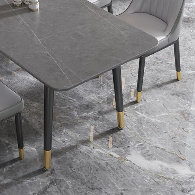 意式岩板餐桌椅组合现代简约长方形北欧轻奢餐桌家用小户型饭桌 雪山