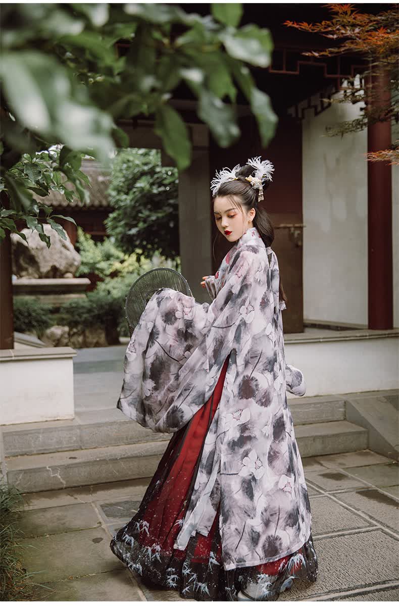 汉服女魏晋风非古装晋制齐腰襦裙中国风学生夏季 墨染4件套6米 现货 m