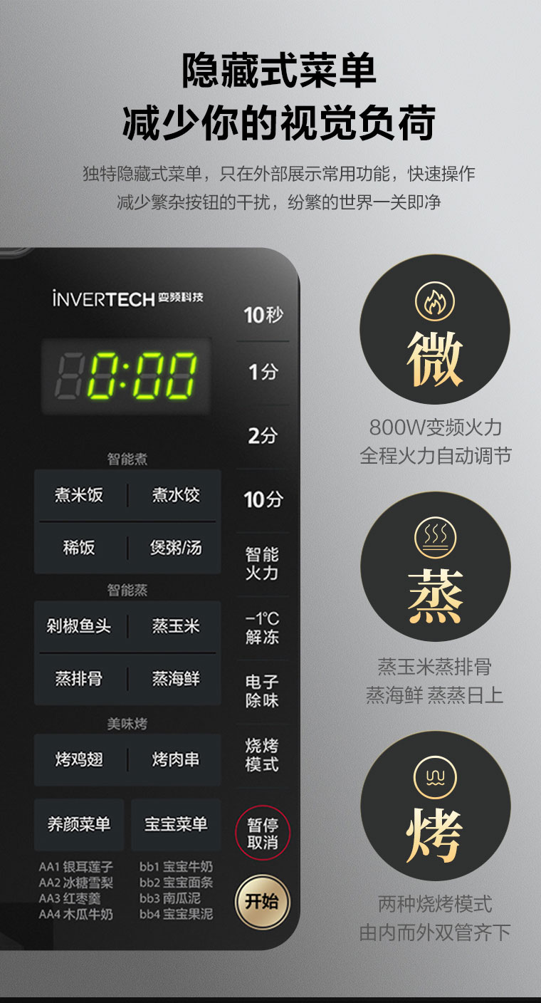 美的midea微波炉变频家用多功能菜单微波炉微烤一体光波炉平板式湿度