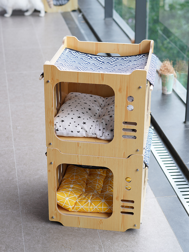 京选推荐猫舍木质猫窝猫房子猫别墅木箱双层别墅四季通用吊床积木组合