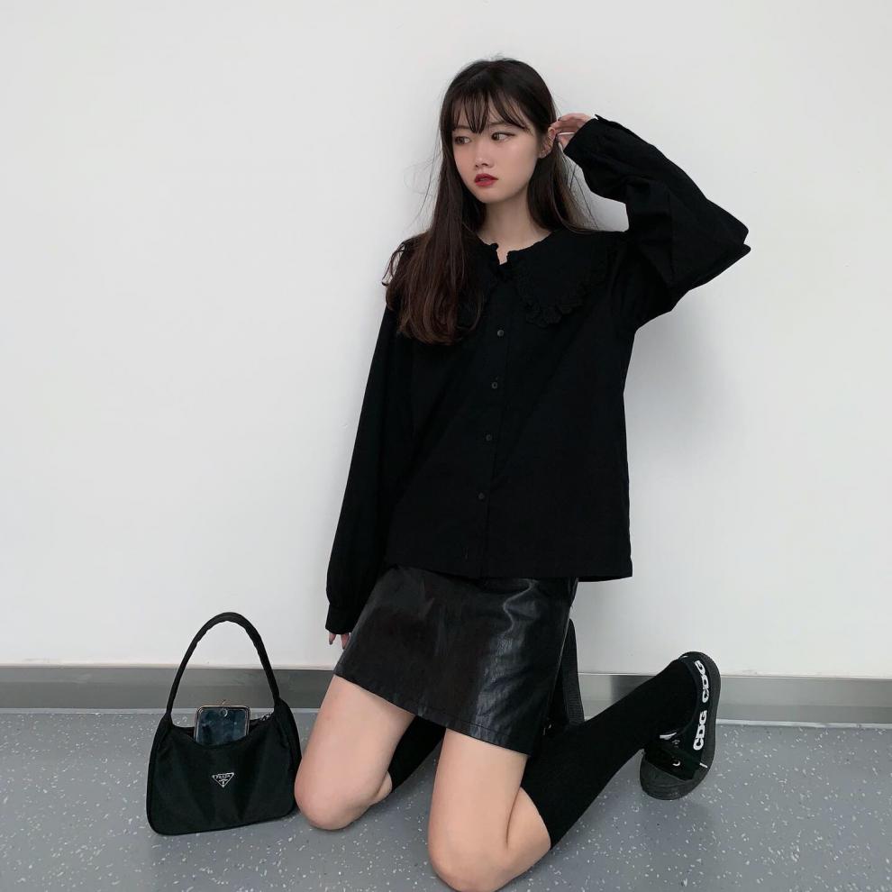 青春少女社会女生学生初中生高中生网红设计感小众衬衣夏季2020年新款