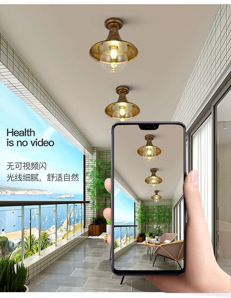 玻璃阳光房灯具 玻璃阳光房专用吸顶灯阳台中式室内灯饰复古阳光棚led