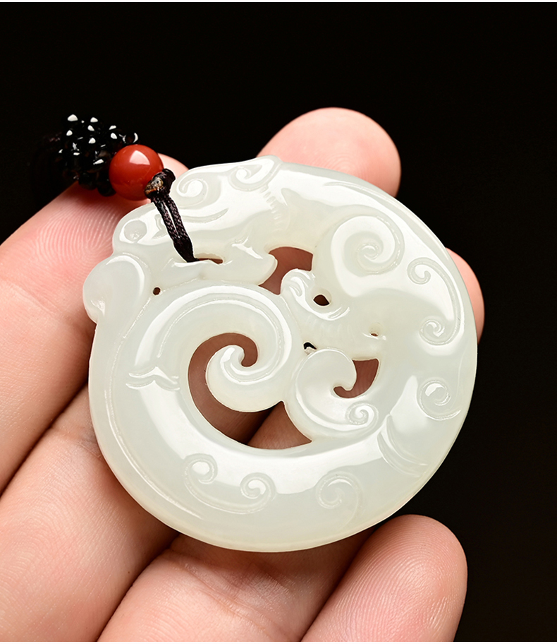 七夕礼物和田玉吊坠和田玉青玉镂空龙牌吊坠男玉石青龙项链双面圆形龙
