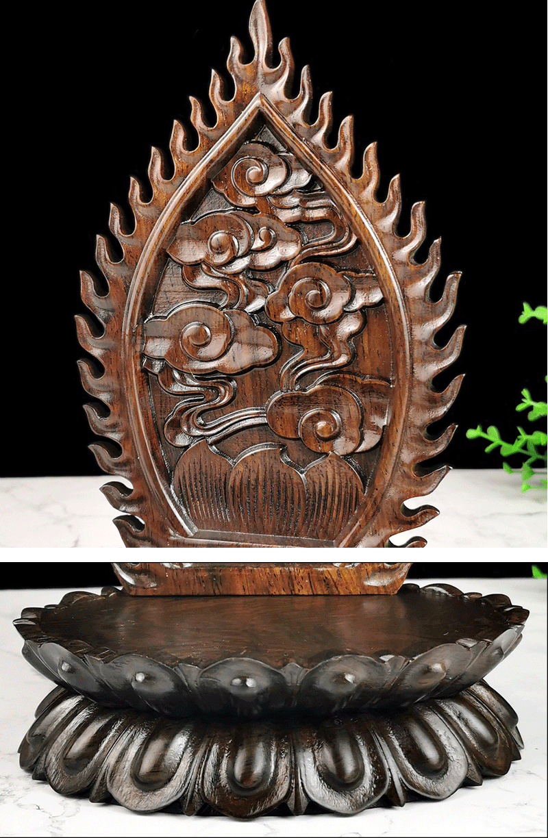 红木莲花台佛像底座加高带屏风菩萨供奉台小型椭圆形实木莲花座 圆形