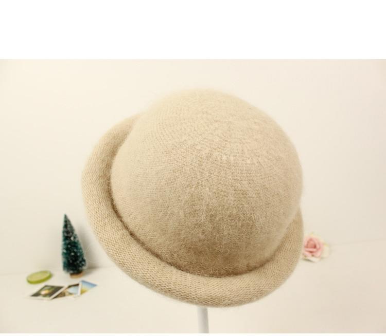 圆顶帽百搭卷边小圆帽韩版潮秋冬季丸子帽小礼帽女色针织混纺帽子发带