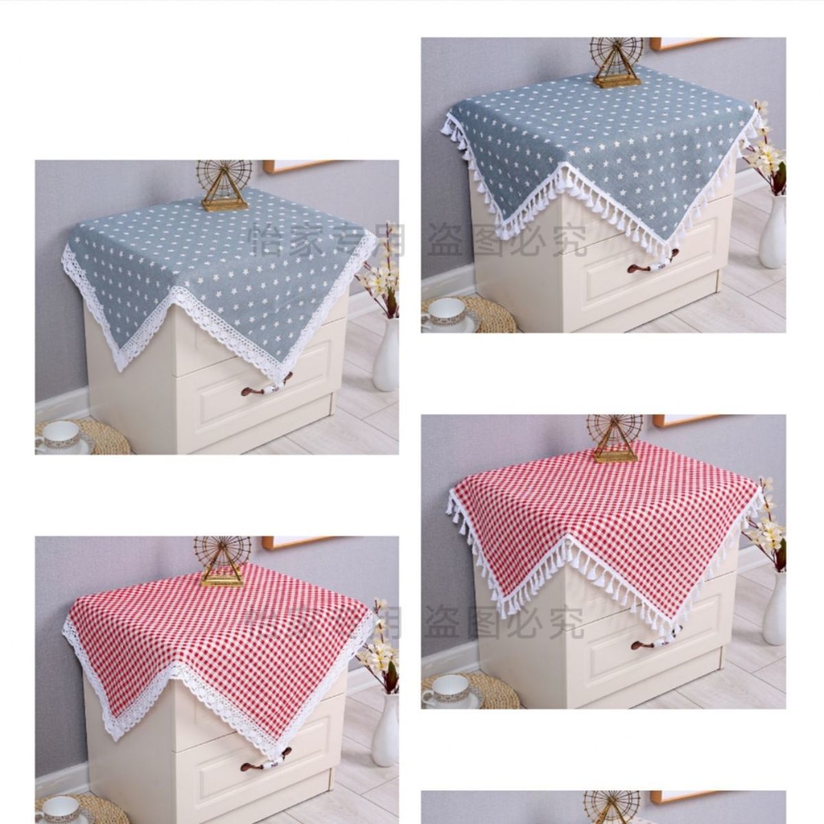盖巾多功能棉麻防尘罩盖布床头柜微波炉饮水机防尘桌布可定制蓝色碎花